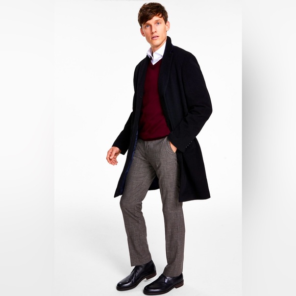 Tommy Hilfiger Other - Tommy Hilfiger Men Addison Wool-Blend Trim Fit Overcoat Coat 46R Black